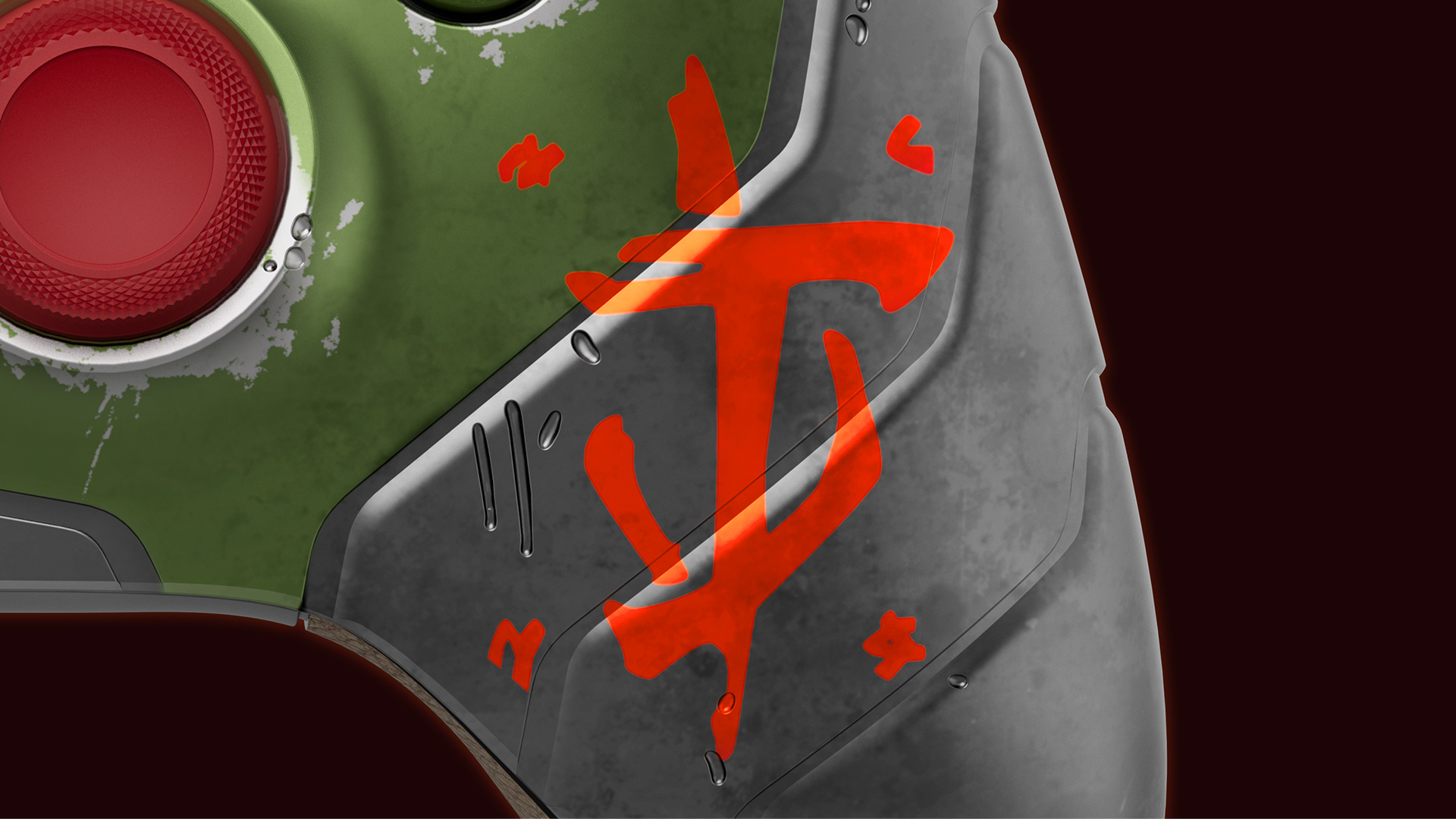 Xbox 无线控制器的特写 -《毁灭战士：黑暗时代》限量版涂胶把手