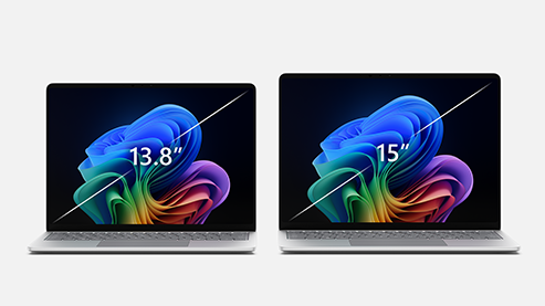 亮铂金配色、搭载 Intel® 处理器的 Surface Laptop 商用版, 13.8和15英寸并排展示。